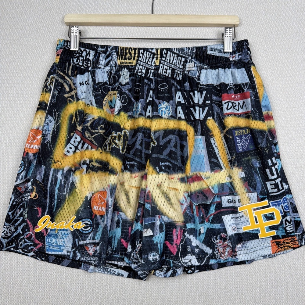Inaka Power Graffiti Print Mesh Shorts XXL Streetwear Athletic Skater Pockets